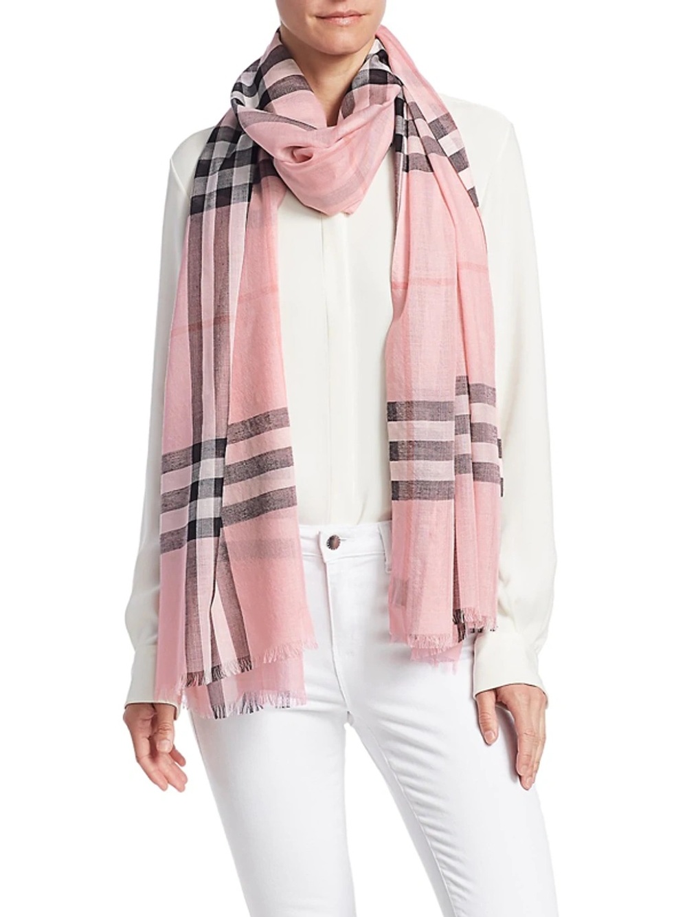 Burberry Giant Check Gauze Pink Plaid Lightweight Women's Scarf